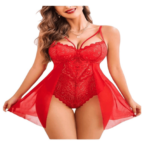 Red Lace Baby Doll Dress - Regular Fit, One Piece, Sleeveless, Short Length | Features: Anti-Wrinkle, Breathable, Quick Dry, Machine Washable, Modern Lace Design