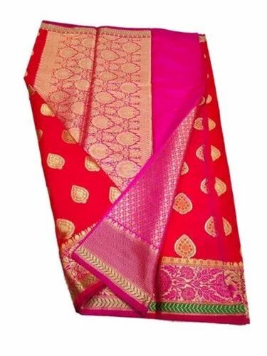 Banarasi Semi Silk Saree - 100% Art Silk 6.3 M Length with Blouse Piece Red Color Light Weight & Breathable Festive Printed Pattern