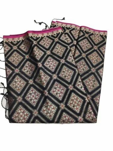 Black Art Silk Saree - 6.3 M Length with Blouse Piece | Light Weight Breathable Printed Banarasi Design Machine Washable