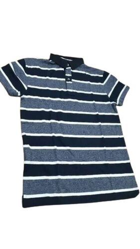 Premium Soft Cotton Striped Collar T-Shirt - Optimum Breathable Fit , Wrinkle-Resistant and Stretchable Design in Black and Grey for Male