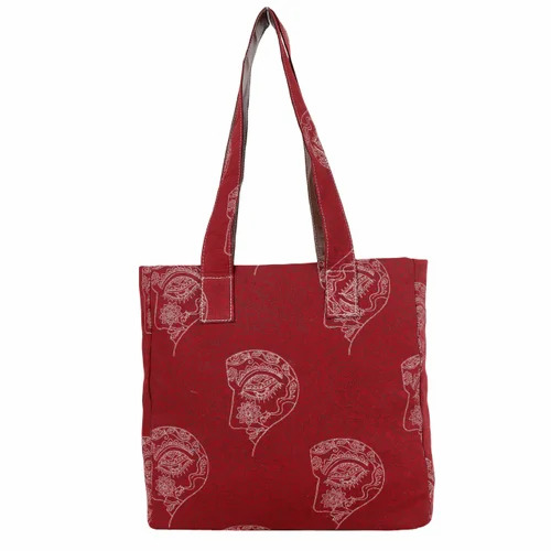 Cotton Hand Bags - Very Good Quality, Durable Red Cotton Fabric | Customized Size, Attractive Design, Loop Handles, Open Zip Closure