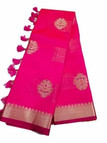 New Art Silk Banarasi Saree - 6.3 M Length, Dark Pink Color | Very Good Quality, Lightweight, Breathable, Machine Washable, Printed Pattern, Perfect for Festive Occasions