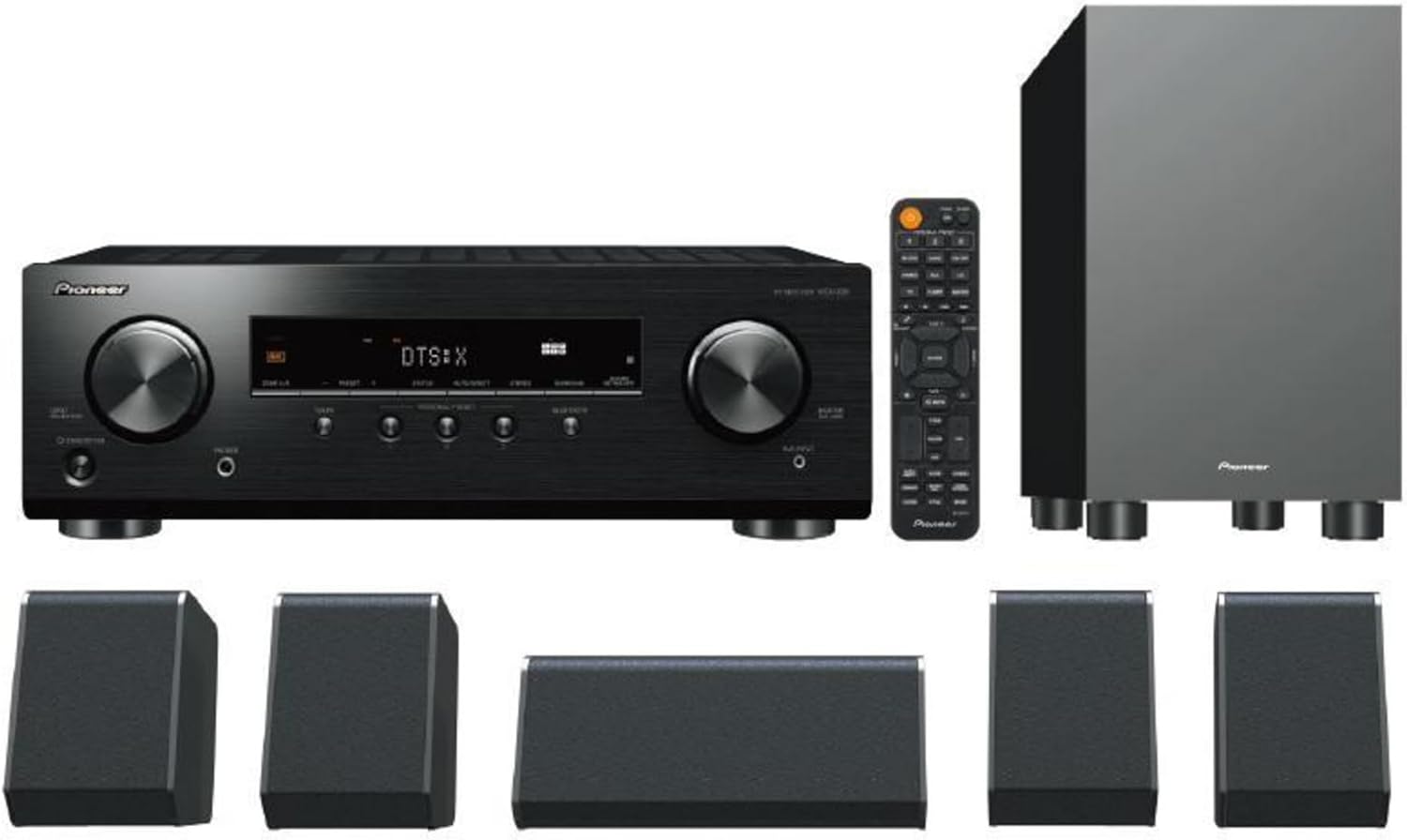 Pioneer HTP-076-B 5.1 Home Cinema System with Receiver and Speaker Set (150 W/Channel, Multiroom, Bluetooth, Dolby Atmos, Dolby Vision, 4K FullHD, Radio) Black 