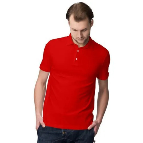 Red Cotton Polo T-Shirt - Customized Size, Casual Fit, Breathable and Skin-Friendly | Fade, Wrinkle, and Shrink Resistant for Summer Wear