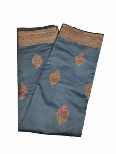 Semi Silk Banarasi Saree - 100% Art Silk 6.3 M Length With Blouse Piece Grey Color - Light Weight Breathable Party Wear Printed Weaving Design All-Season Suitable