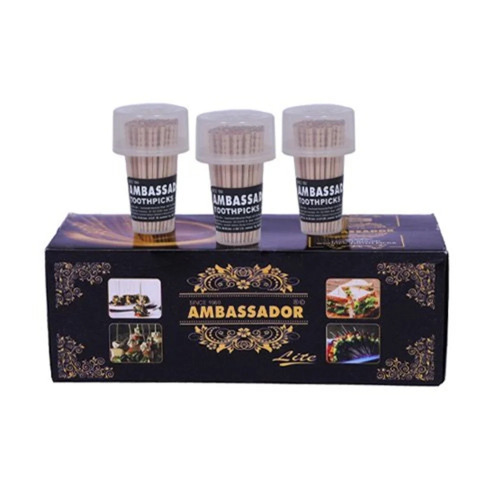 Ambassador Lite Finest Round Wooden Toothpicks - Disposable Eco-Friendly Wooden, Ideal for Household and Party Supplies