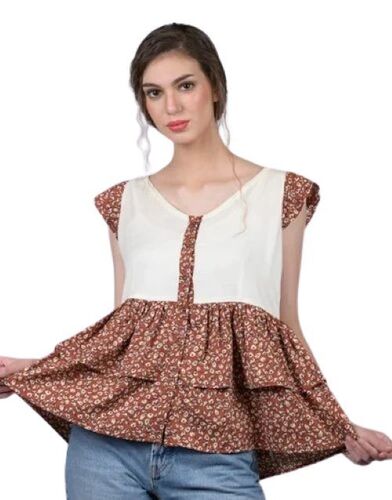 Designer Top - Cotton Blend, Brown and White Printed | Premium Quality, Unique Style, Trendy Look, Comfortable Fit, Distinctive Patterns, Attention to Detail