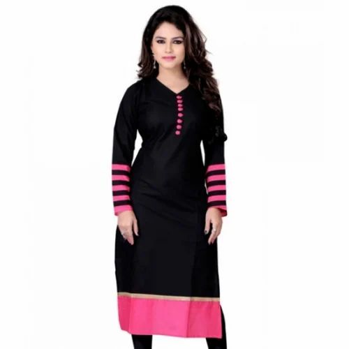 Ladies Full Sleeve Kurti - Georgette, XL to Small Size, Black and Pink Color | Quick Dry, Washable, Perfect for Party Wear