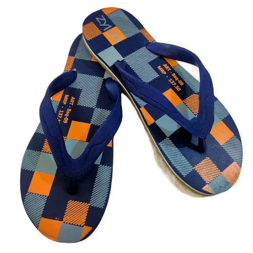 Men's Printed Flip Flop Slipper - Rubber Material, Size 10, Blue Color | Stylish Casual Wear With Eva Upper And Comfortable Rubber Outsole