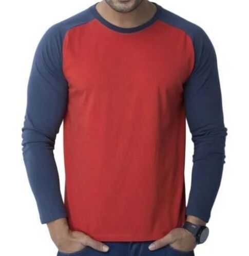 Men's Cotton T-Shirt - Premium Quality, Lightweight Breathable Fabric, Regular Fit, Long Sleeves, Crew Neck, Colorfast, Quick-Dry in Blue and Red