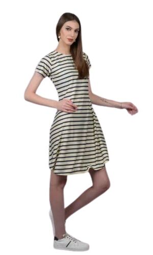 One Piece Dress - Lightweight Poly Knitting , Stylish Design With Short Sleeves , Premium Quality And Comfortable Fit