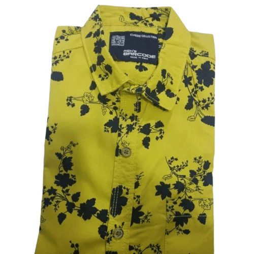 Printed Shirts - Cotton, Customized Size, Yellow Color | Breathable, Washable, Anti Wrinkle, Quick Dry, Regular Fit, Full Sleeves, Suitable For Casual Wear