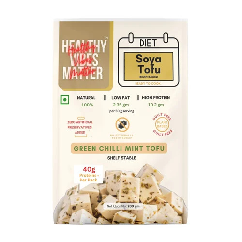Soya Paneer - Green Chilli Mint Flavor, 200 Grams Cubes | 100% Organic, Preservative-Free, Rich In Calcium, Highly Nutrition Enriched