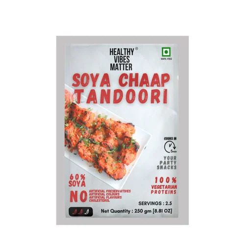 Tandoori Soya Chaap - 100% Pure Beige 250 Grams Packet | Hygienically Prepared Easy to Digest Ready to Eat Spicy and Salty Taste