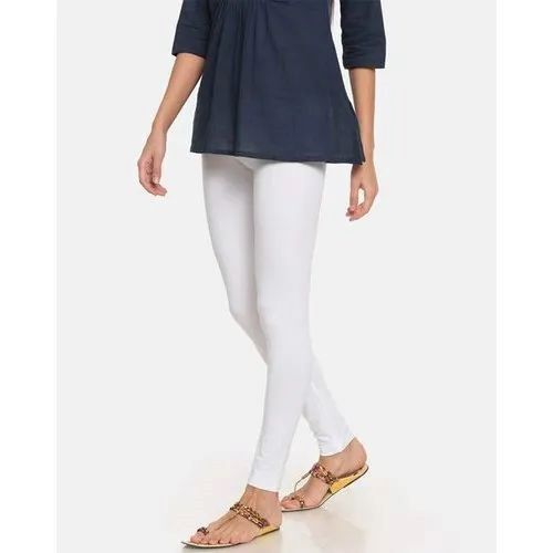 White Lycra Ankle Length Legging - Lycra Blend, Size S to XL, Color White | Stretchable Fabric, Breathable Material, Slimming Effect, Moisture-Wicking