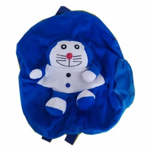 Blue Doraemon Soft Toy Bag - Plush Fabric, Standard Size, Blue and White | Zipper Closure, Unisex Design, Ideal for School Use