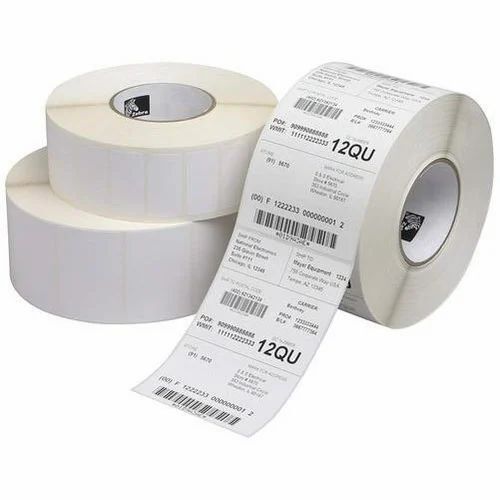 Direct Thermal Label - PVC Material, Durable Rectangle Shape , Single Side Adhesive, Fine Finish, White Color