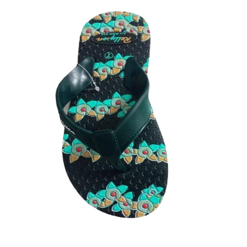 Ladies Fancy Printed Black Rubber Slipper - Size 7, Comfortable Flip Flop Style for Casual Summer Wear