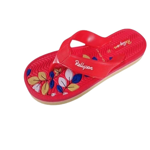 Ladies Red Fancy Slipper - Rubber Upper, Size 7 | Stylish Printed Design, Comfortable Flip Flop Style For Casual Summer Wear