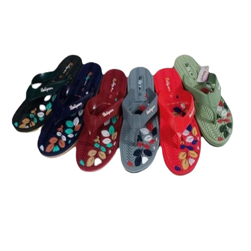 Ladies Fancy Printed Slippers - PVC Multicolor, All Size, Flip Flop Style for Casual Wear