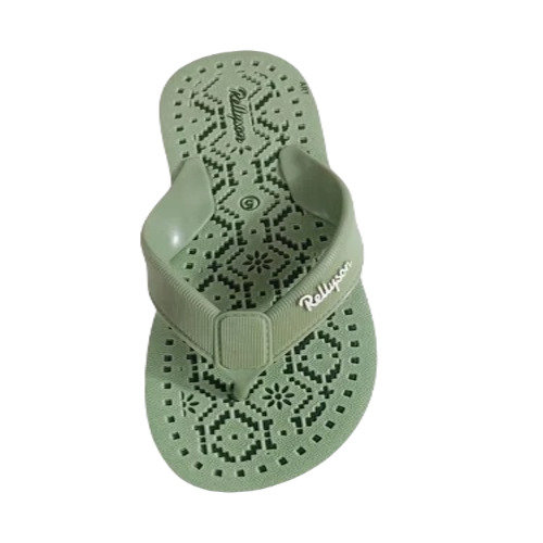 Light Green Ladies Slipper - Rubber Material, Size 7 | Casual Flip Flop Style, Fancy Printed Design for Summer Wear
