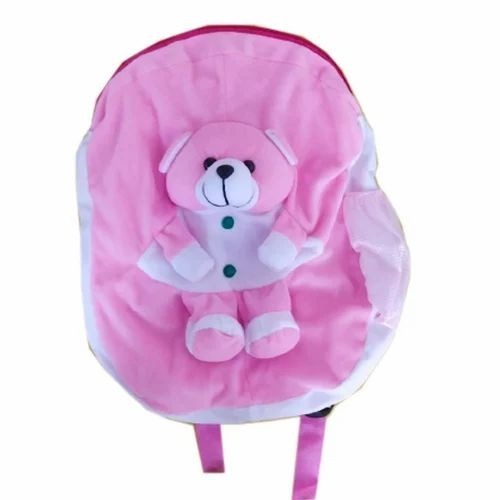 Light Pink Teddy Bear Soft Toy Bag - Plush Fabric Standard Size Plain Pattern Unisex Design for 3-5 Years | 2-Strap Shoulder School Bag