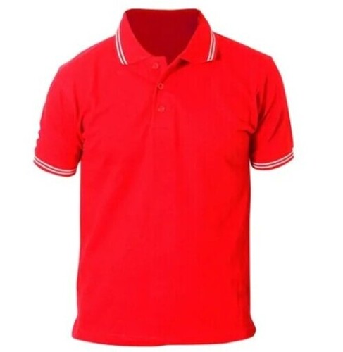 Red Cotton Polo T Shirt - Customized Size, Red Color , Half Sleeve Style with Collar Neck Design, Plain Pattern for Men
