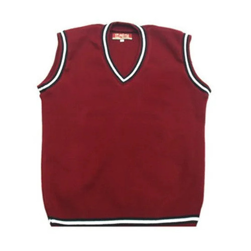 V Neck Sleeveless School Sweater - Cashmilon Fabric Maroon Color | Unisex Winter Season Sleeveless Design in Packet Packaging