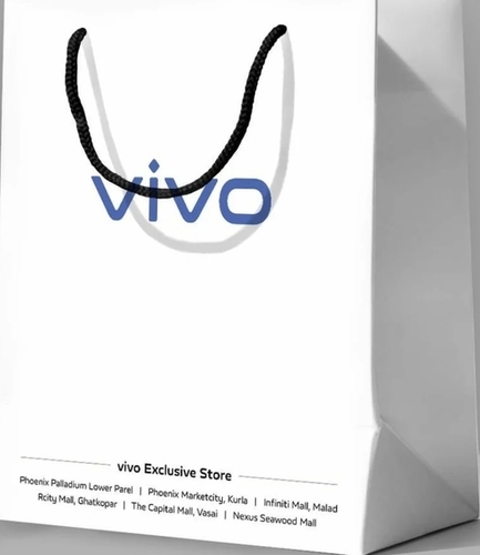 Vivo Printed White Paper Bag - Corrugated Board, 20*30 Inch | Eco-Friendly, Lightweight, Tear-Resistant, Sturdy Flexiloop Handles, Customizable Surface, Fashionable Look