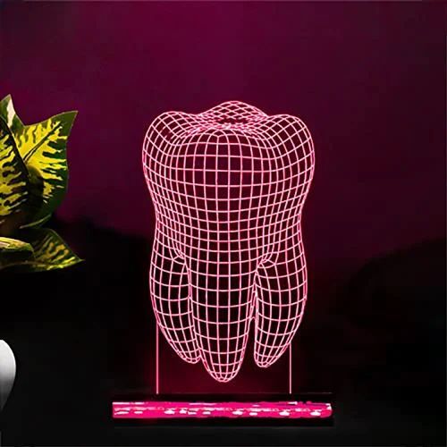 3D Teeth Illusion Night Lamp - Acrylic Material, Round Shape, Multicolor Lighting | Customizable Size, LED Power Source