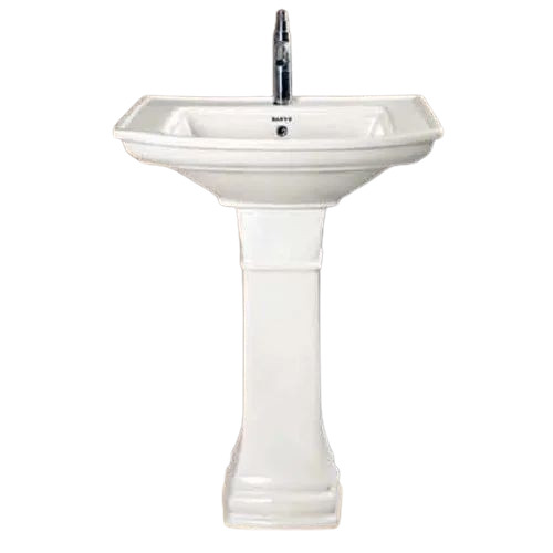 Alasca Pedestal Wash Basin - Ceramic, 500x620x870 mm | White, Durable, Floor Mounted, Polished Finish, One Piece Design
