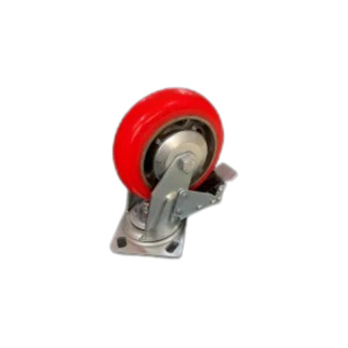 Trolley PU Caster Wheel - 200 mm Diameter, 350 kg Load Capacity | Zinc Plated, 95 Shore Hardness, Available in Red, Black, Blue, Yellow, Gray