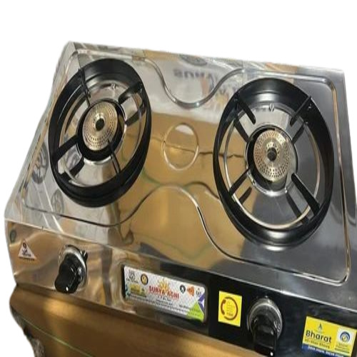 Two Burner Gas Stove - Stainless Steel Portable Design in Sleek Silver Color | Ideal for Domestic Use
