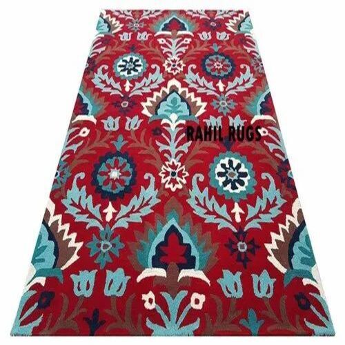 Woolen Carpet - Hand Washable, 4x6 Feet Rectangular, Red Printed Design | Multicolor Pattern, Customize Size Option