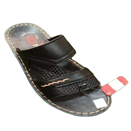 Fancy PU Leather Men's Slipper - Size 7, Light Weight, Plain Black Design | Comfortable Flip Flop Style for Casual Summer Wear