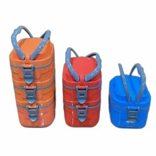 Lunch Box - Plastic Material , Square Shape, Blue Color, Air Tight Feature for School Use