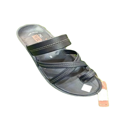 Men's Fancy Black PU Leather Slipper - Size 8, Lightweight Design | Casual Summer Wear, Plain Pattern Flip Flop