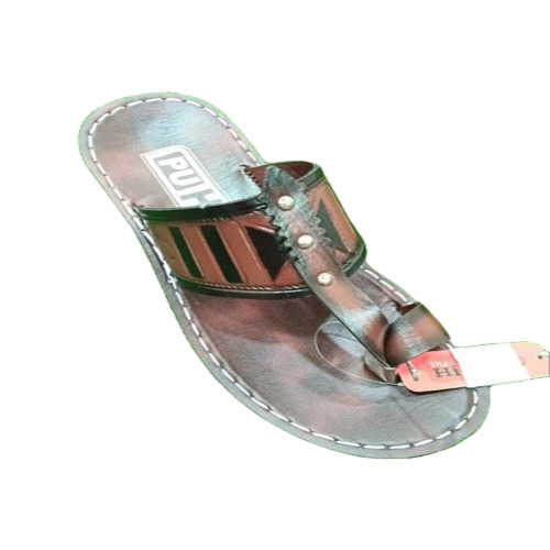 Men Fancy Brown PU Leather Slipper - Size 7, Lightweight, Summer Flip Flop Style | Plain Design, Comfortable Casual Wear