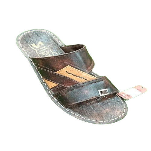 Men Slipper - PU Leather, Size 8, Brown Color | Lightweight, Fancy Flip Flop Design, Plain Pattern