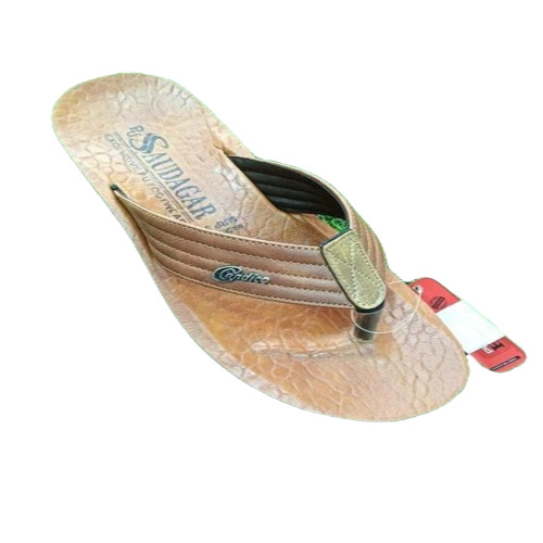 Men Slipper - PU Leather, Size 8 | Light Brown, Lightweight, Fancy Flip Flop Design