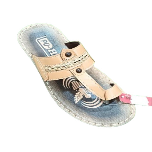 Men Kolhapuri PU Slipper - PU Leather Size 7 Beige Color | Lightweight Fancy Style Plain Pattern Ideal for Casual Summer Wear