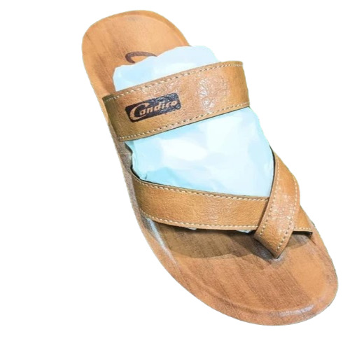 Men Fancy Plain PU Leather Slipper - Size 6, Light Weight Brown Flip Flop, Ideal for Casual Summer Wear