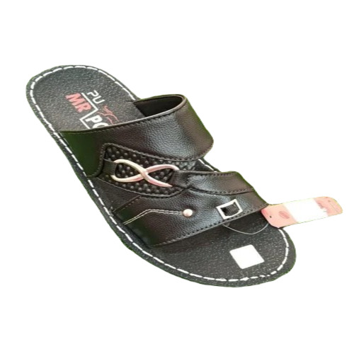 Men PU Leather Fancy Flip Flop Slippers - Size 7, Black | Lightweight, Plain Pattern, Summer Casual Wear