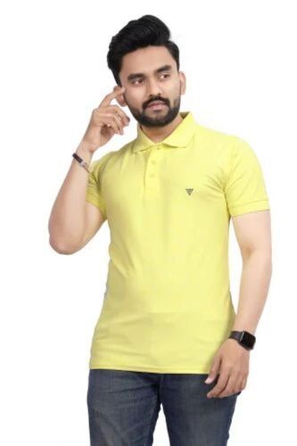 Mens Polo T Shirt - Cotton Blend, Yellow Color , Classic Design with Stylish Collar and Durable Stitching
