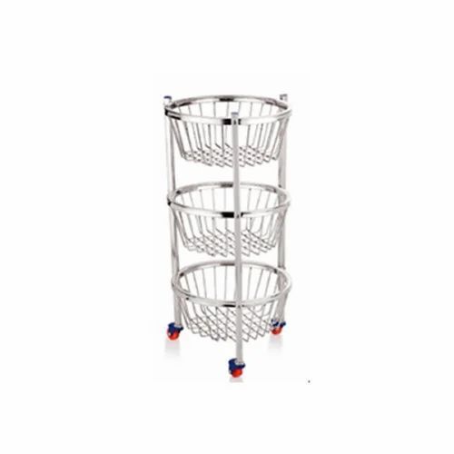 Stainless Steel Fruit & Vegetable Trolley - 1.5-2 Feet Height, Silver with 3 Rust Free Wheels | Customized Size, Brushed Surface Finishing