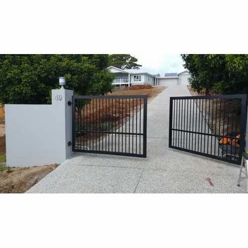 Swing Main Gate - Iron Material, Custom Size, Matte Black Finish | Handmade Design, Modern Style, Spray Painted Surface Treatment