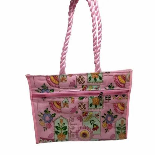 Rexine Handheld Bag - Printed Design in Pink , Attractive for Casual Wear