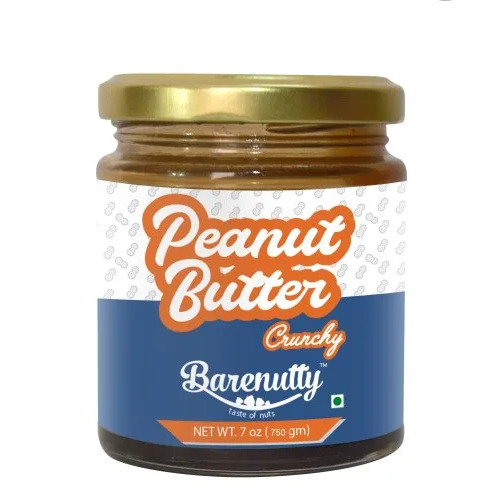 200 Gram Organic Barenutty Crunchy Peanut Butter - Brown Paste, Eggless Flavor, 90 Days Shelf Life, Suitable for Adults & Children