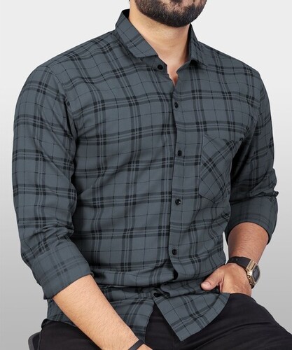 Check Mens Shirt - Flannel Fabric, Medium and Small Sizes, Grey and Black Color | Stylish Check Pattern, Lightweight and Breathable, Easy to Iron, Classic Fit, Durable Stitching, Full Cutaway Collar, Cool Dry Feature