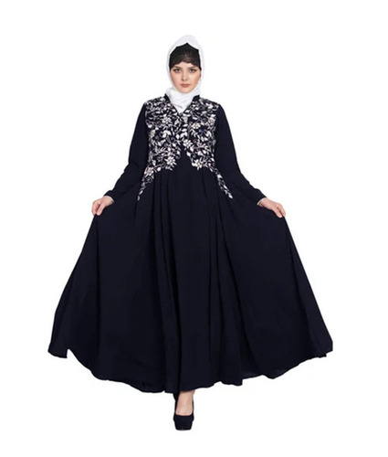 Ladies Abaya - Nida Matte Material, Regular Fit, Embroidered Design, Black Color | Long Sleeve, Anti Wrinkle, Breathable, Washable, Quick Dry, Ideal For Daily Wear